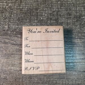 Wood Mounted Rubber Stamp - "You're Invited" Fill-in Invitation Design